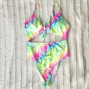 Rainbow Tie Dye One Piece Swimwear Bathing Suit, Size M